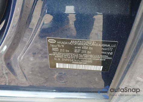 2020 Hyundai Sonata Se z USA, uszkodzony, nr VIN 5NPEG4JAXLH006685
